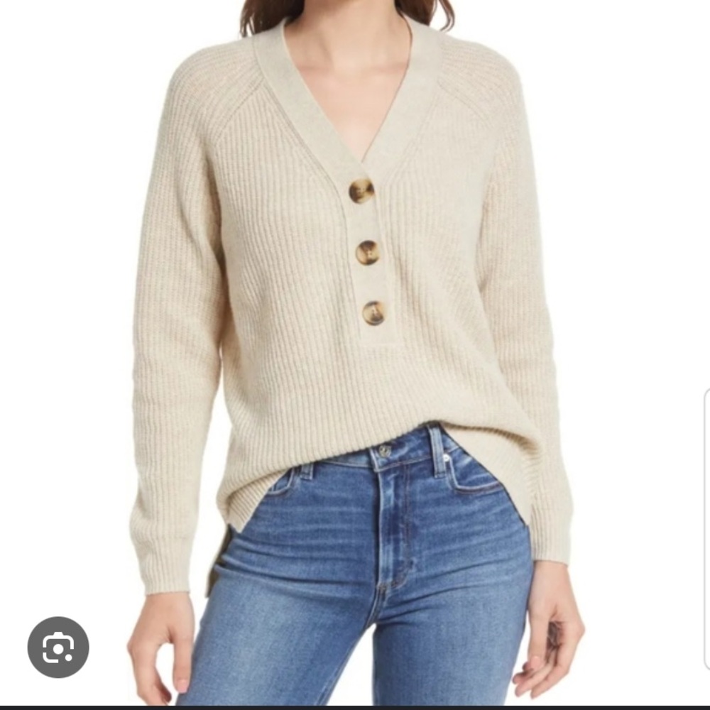 Madewell Cream Wool Henley Sweater
